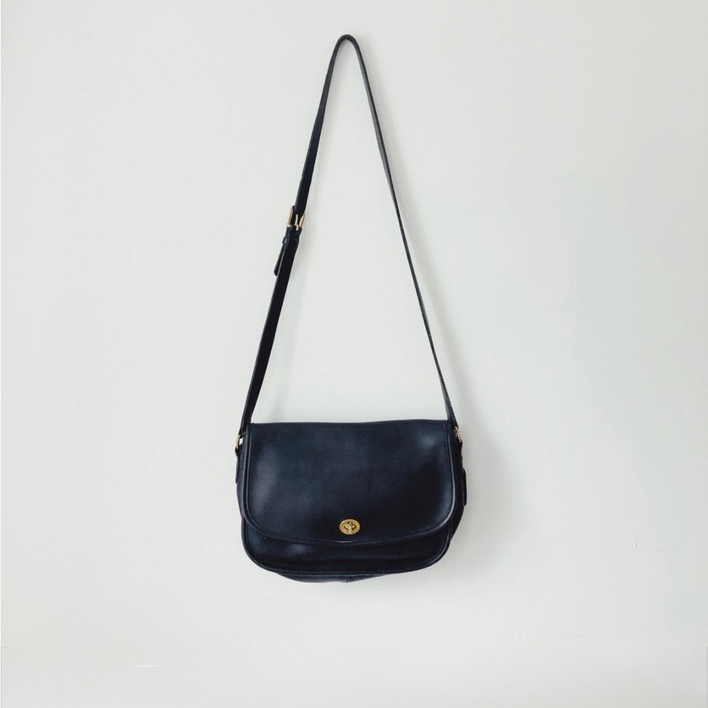 Coach Black Leather Crossbody with Gold Accent